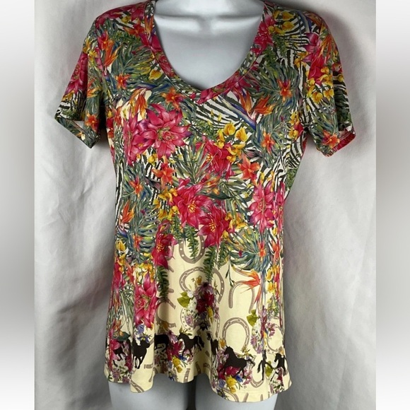 Johnny Was Women’s size XS Seabiscuit Tropical Meets Equestrian Bamboo Blend Top - Picture 1 of 11
